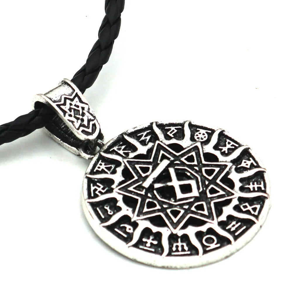 Lunavin ODing logo pendant necklace on an adjustable snake bone chain in antique silver