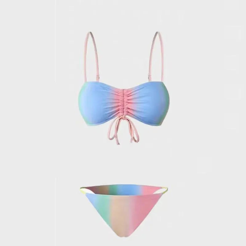 Women's lace-up bikini swimsuit with adjustable front in triangle fashion style
