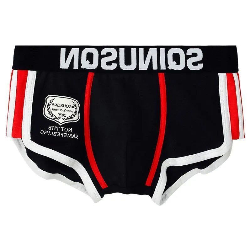 Men's plain cotton boxer briefs in navy blue, 100% cotton sports style underwear