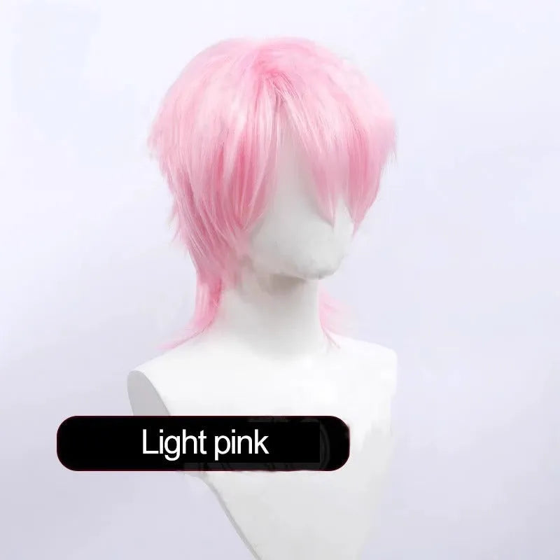 Short anime style cosplay wig with anti-curling hair tail in high-temperature fiber material