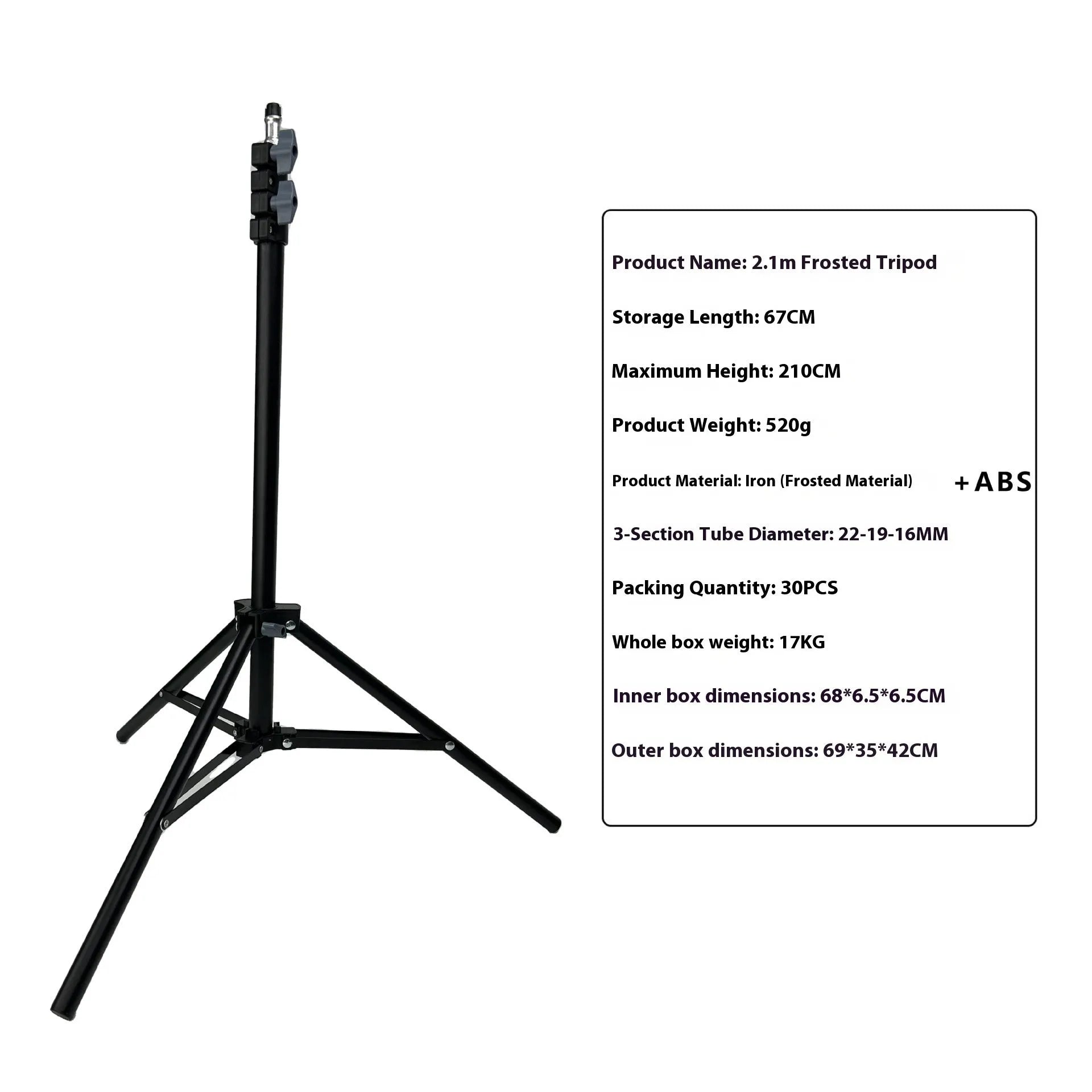 Floor tripod light stand with frosted legs and mobile phone holder mounted