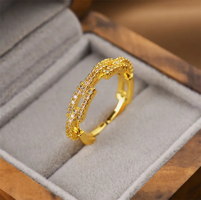 Gold electroplated open ring with geometric design, Korean fashion women's jewellery