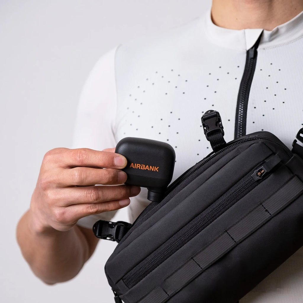 AS100 black electric bicycle tyre pump with USB cable and waterproof storage bag