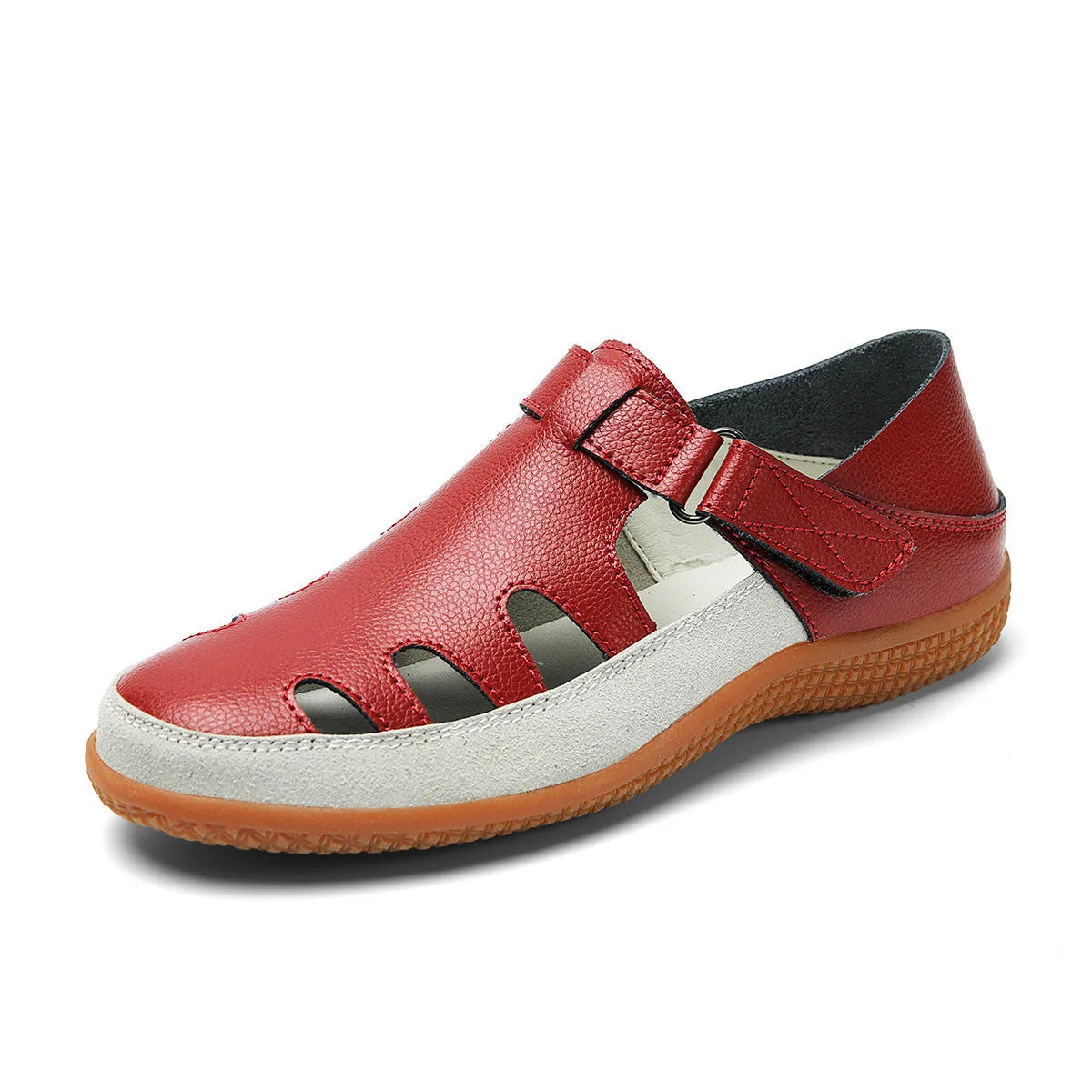 Women's plus size flat sandals with hollow breathable design and toe cap in blue colour