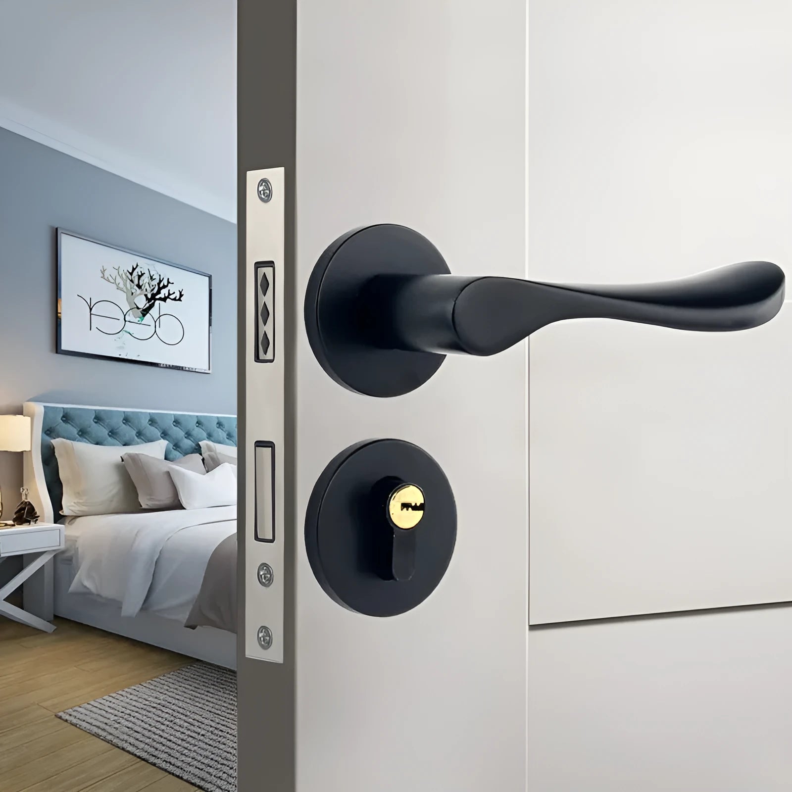 Household indoor split magnetic door lock handle for timber doors with aluminium alloy construction