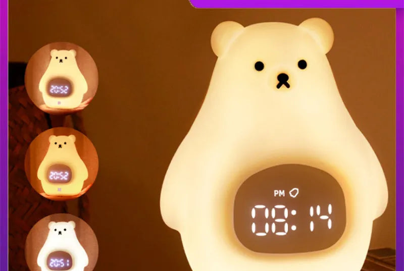 Big White Bear shaped silicone night light with colour-changing LED, showing remote control.