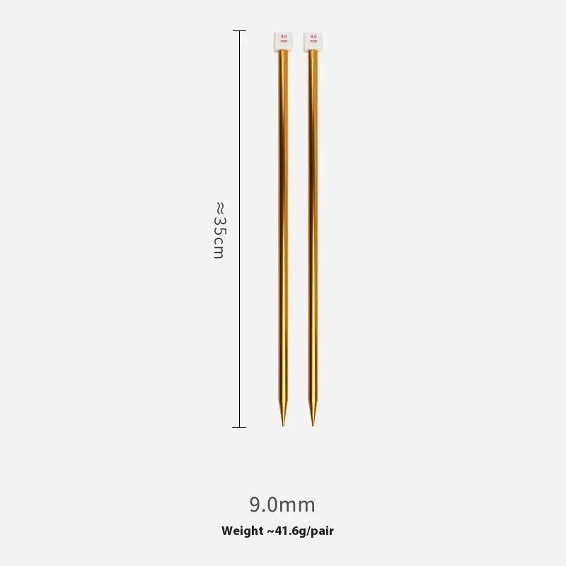 Set of lengthened crochet hooks with protective caps, showing multiple sizes from 2.0mm to 10.0mm for knitting and crochet.