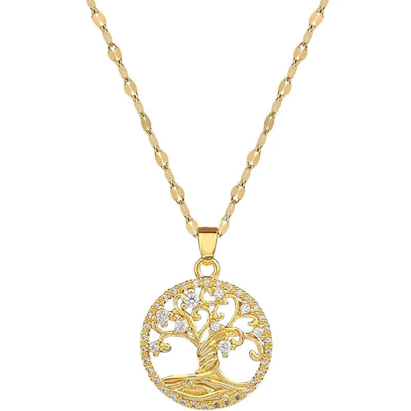 Gold plated adjustable necklace with mother-of-pearl cross pendant set with sparkling zircon stones on a lip chain.