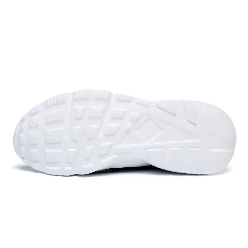 Women's lightweight mesh trainers with flat heel and shallow mouth, shown in white, black, army green, black and white, and pink