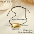 Men's black rope chain necklace with irregular geometric stainless steel pendant, adjustable 41-50cm length