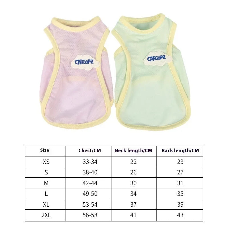Lightweight grass green polyester vest for a cat, showing a simple sports-style pullover design.