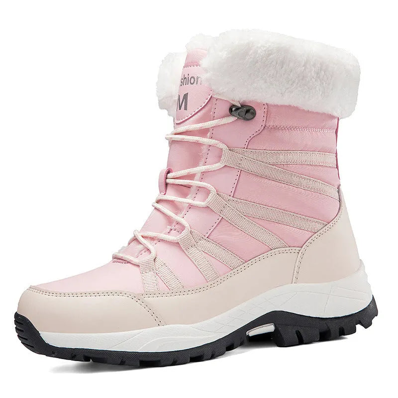 Women's winter fleece-lined non-slip cotton-padded mid boots in 918 Black with TPR sole
