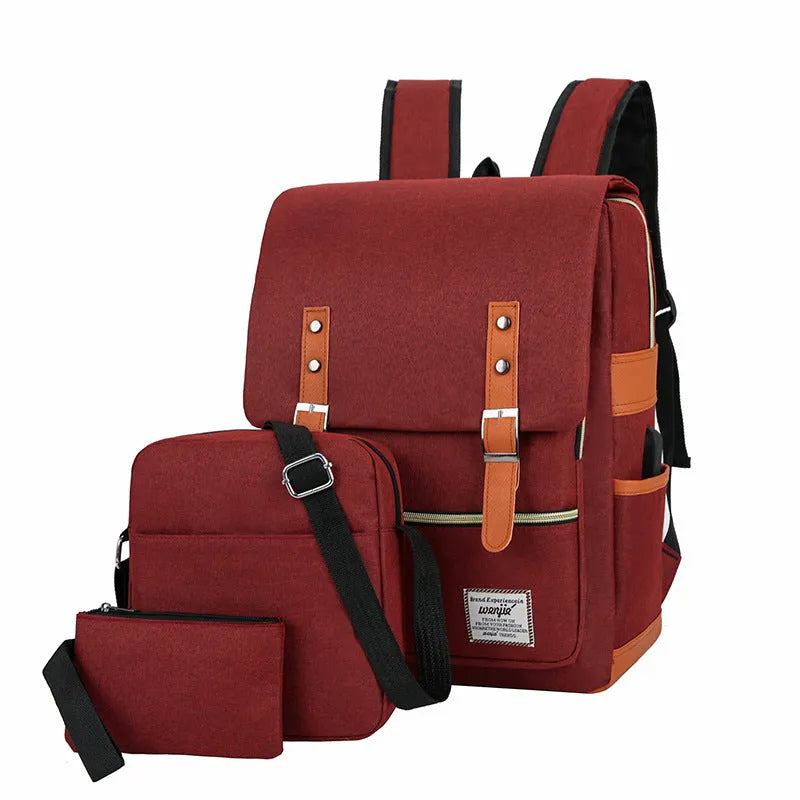 Three-piece Oxford cloth business backpack in black with curved shoulder straps