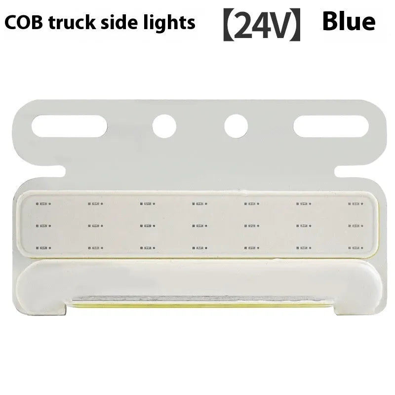 Waterproof aluminium alloy COB LED side light for 12v and 24v trucks in red, yellow, green, blue, or white.
