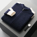 Men's half turtleneck zip front cardigan in thick wool, loose fit design in multiple colour options