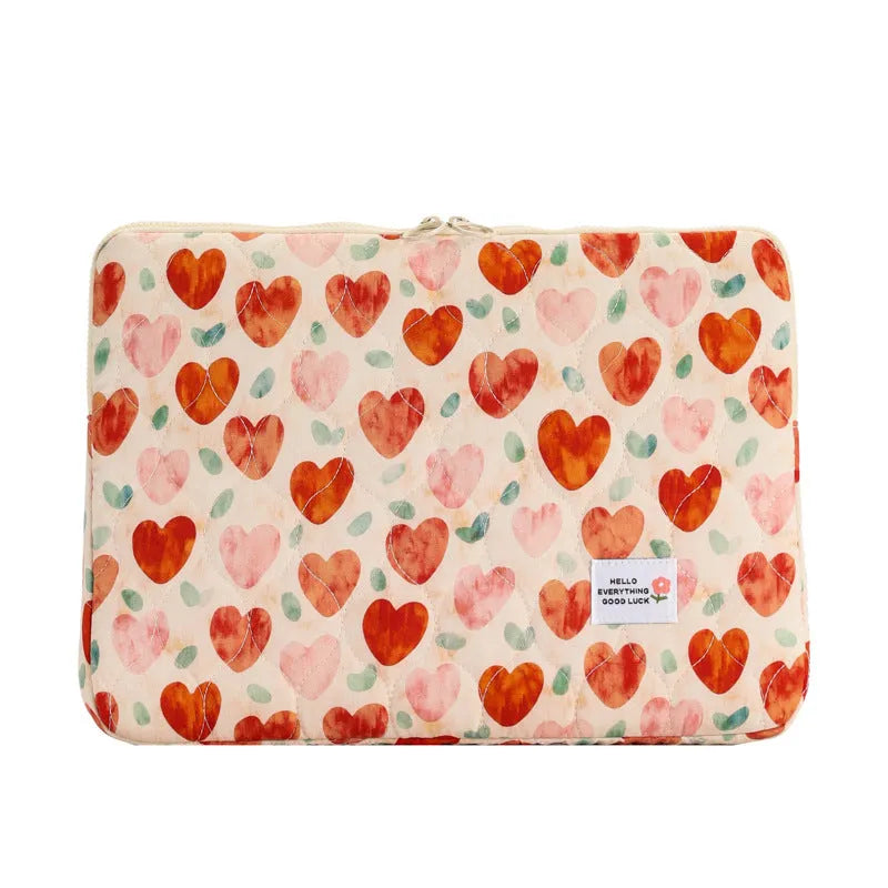 Green floral print cloth laptop bag with anti-seismic protection for 13 to 15 inch computers.