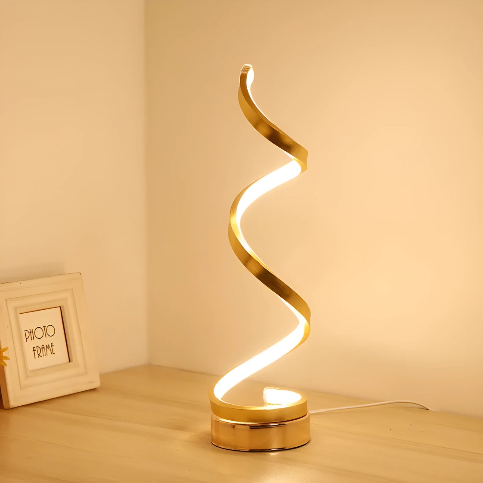 Black or white LED table lamp with aluminium shade on metal base