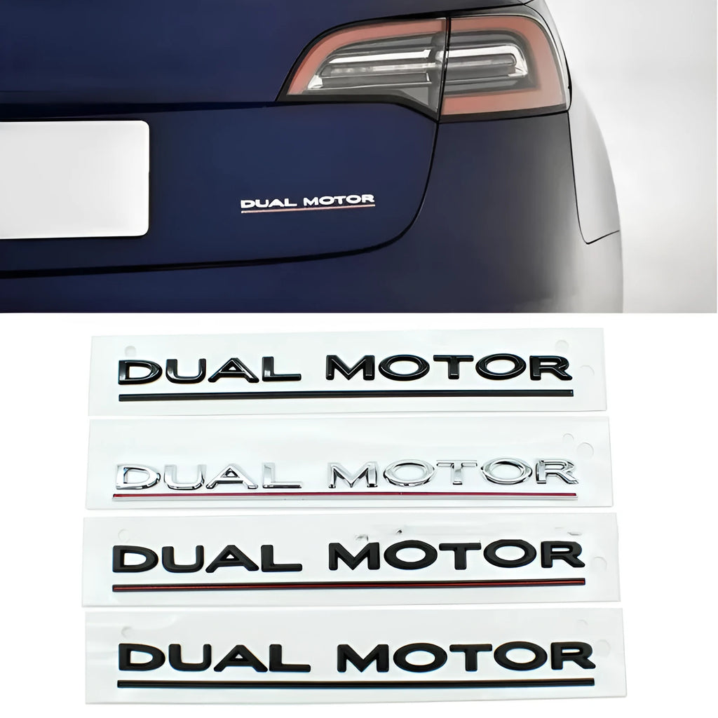 Tesla Model 3 rear bumper sticker in ABS plastic, showing matte black and silver colour options.
