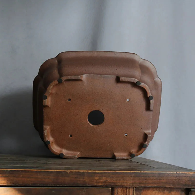 A rectangular purple sand ceramic bonsai flower pot with a modern minimalist design.