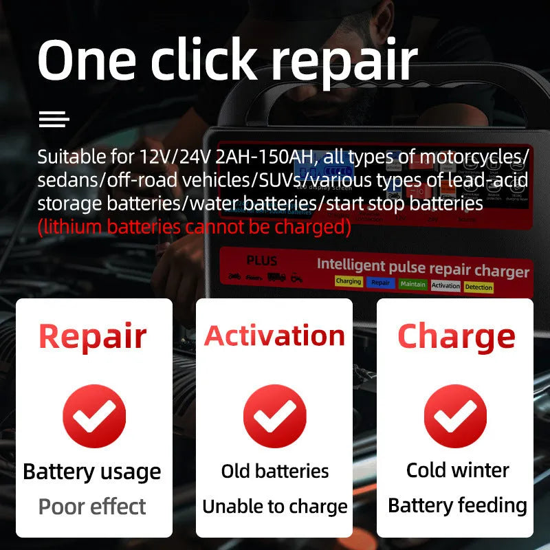 Fully automatic car wagon charger 12V/24V 800g for lead acid batteries W08 standard