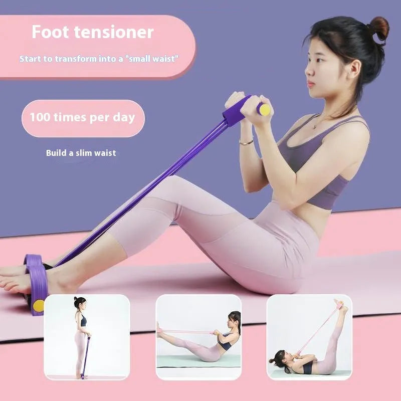 Yoga four-piece set with leg beauty device, yoga ring, pedal tensioner, and figure-eight rope for stretching and fitness
