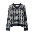 Women's knit sweater with contrast stripe pattern, long sleeves, regular fit, in picture colour