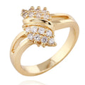 Girls fashion Korean style gold-coloured copper zircon ring on white background
