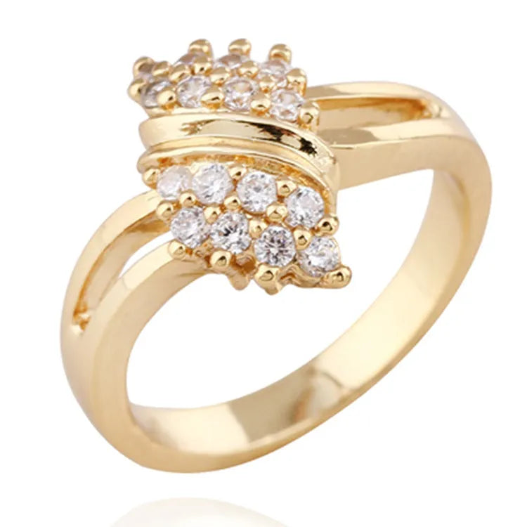 Girls fashion Korean style gold-coloured copper zircon ring on white background