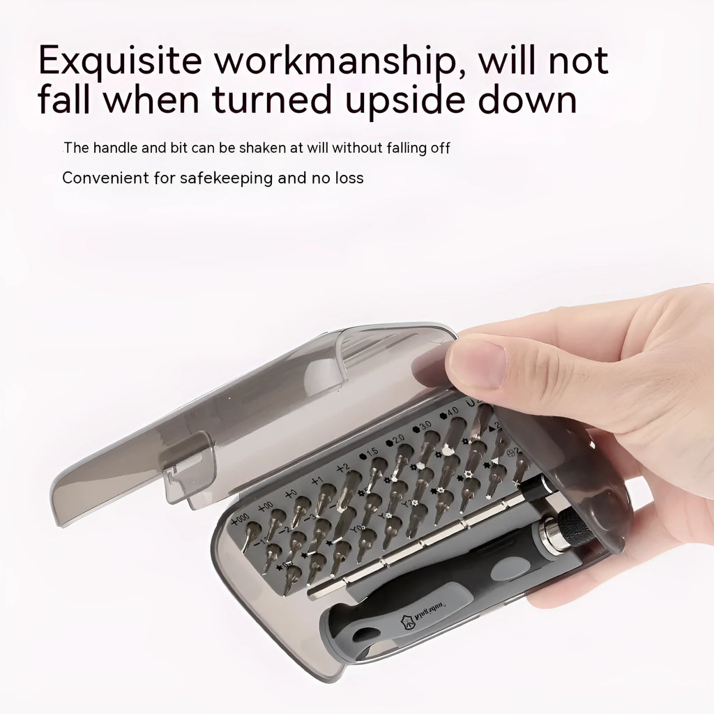 32-in-1 screwdriver repair tool set with storage case containing 30 bits