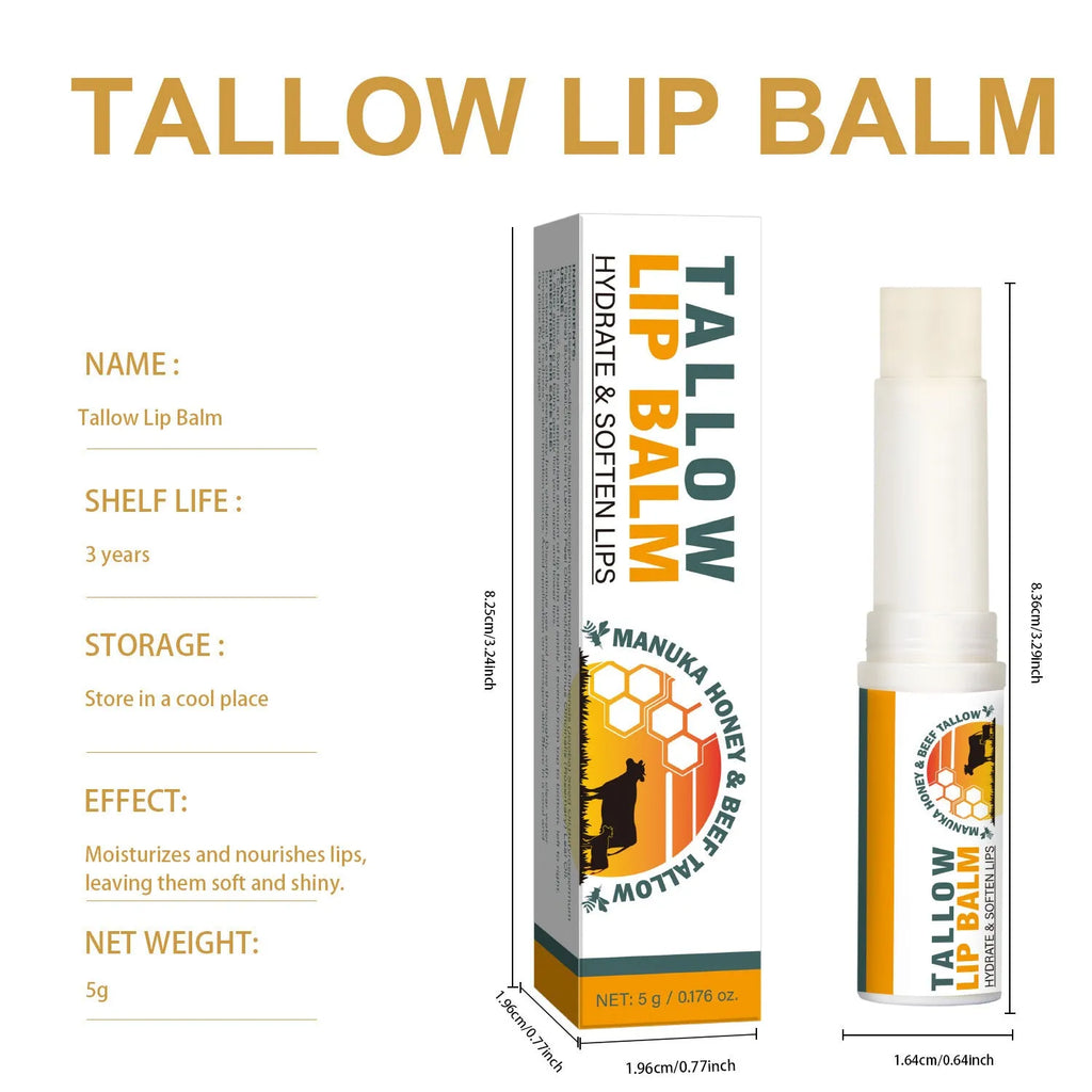 Tallow lip balm stick, 5g, 83mm x 19mm x 19mm, single lipstick unit for everyday lip care