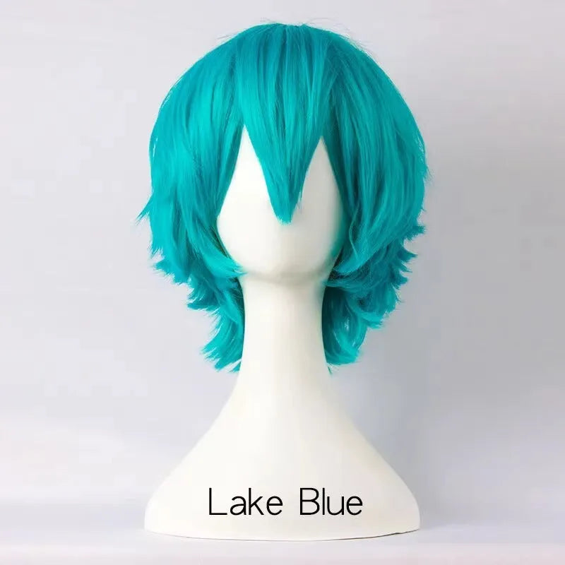 Short anime style cosplay wig with anti-curling hair tail in high-temperature fiber material