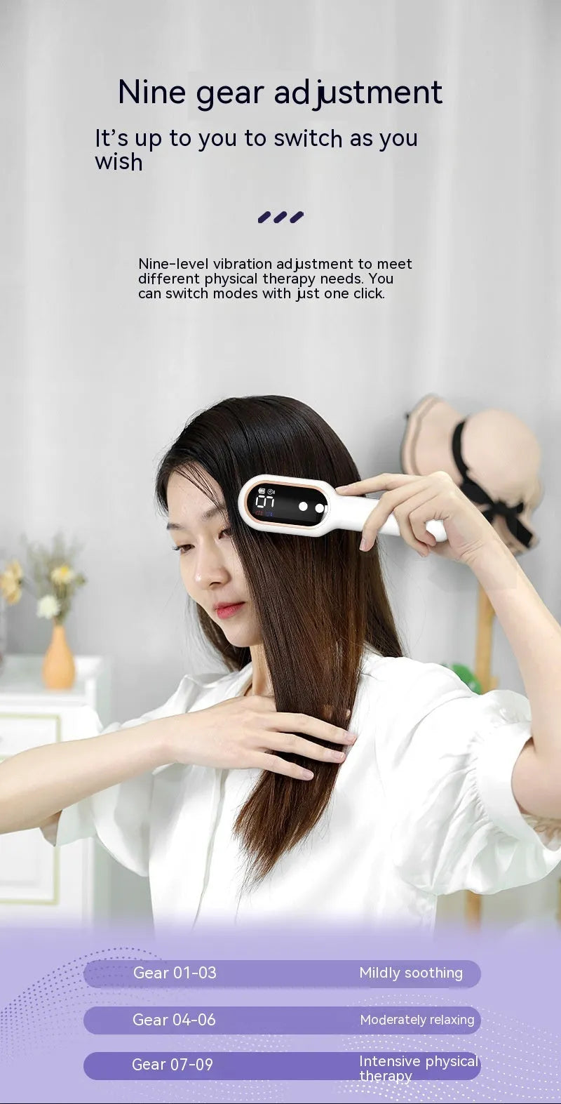 White scalp medicine feeder massage comb with 10ml medicine box, 17 TPU comb teeth, red and blue light, 154*50*39 mm
