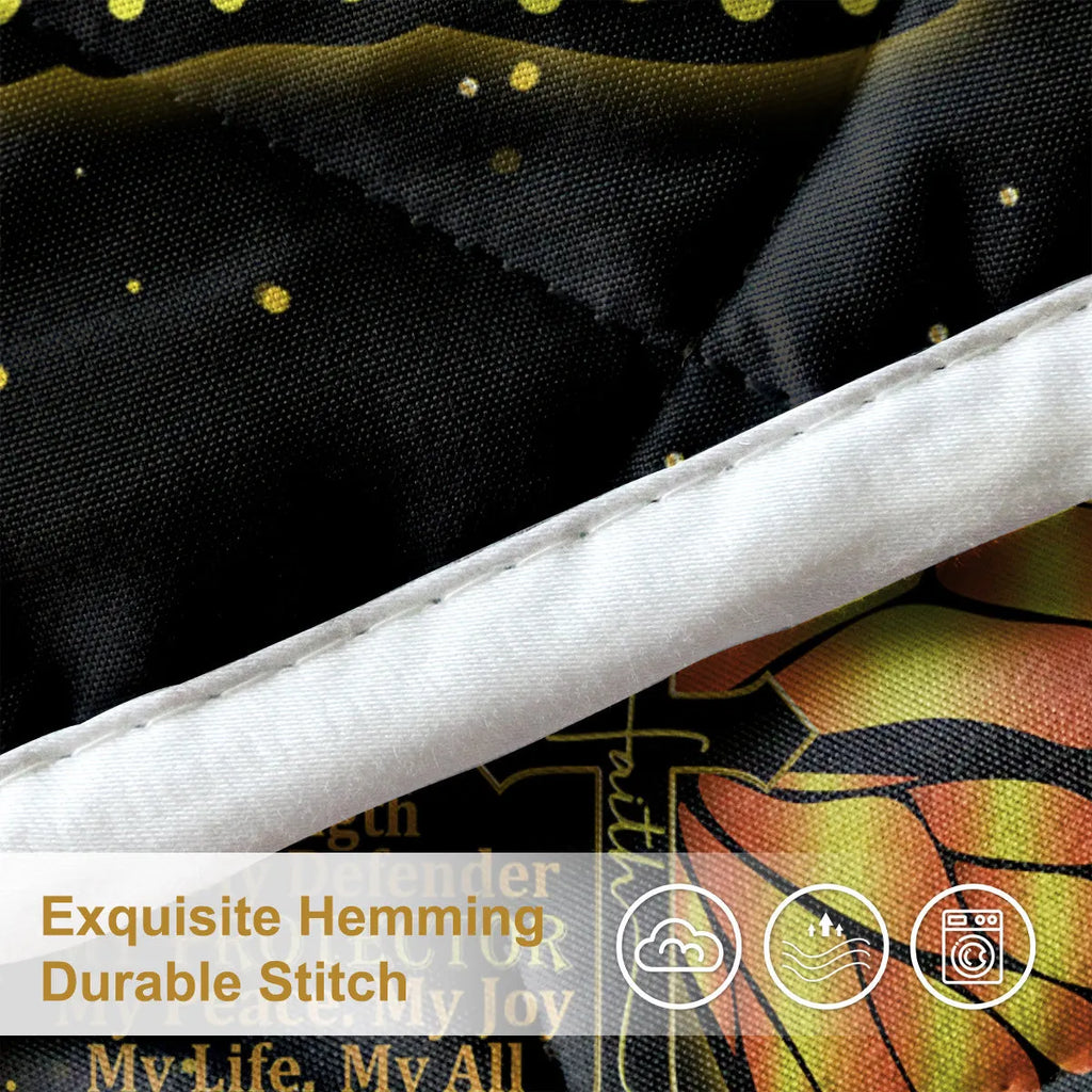 3 piece butterfly and sunflower quilt set with one quilt and two pillow shams in black microfiber polyester