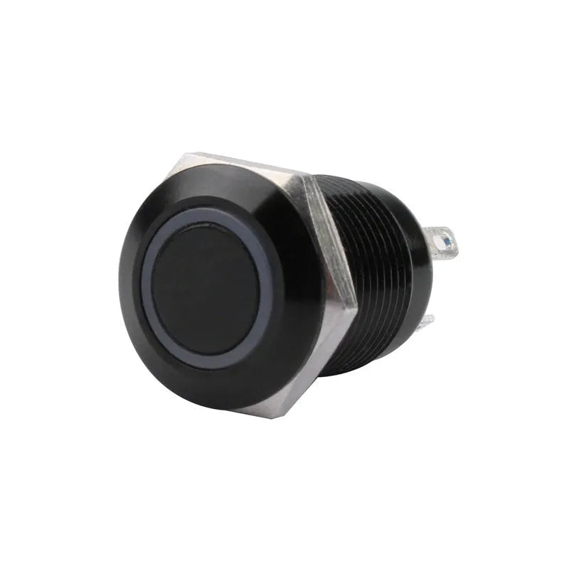 12mm metal self-reset waterproof button switch with light, silver contacts, flat head model