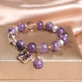 High-grade natural amethyst beaded bracelet with 10mm round clover beads, 18cm length, unisex design, purple crystal