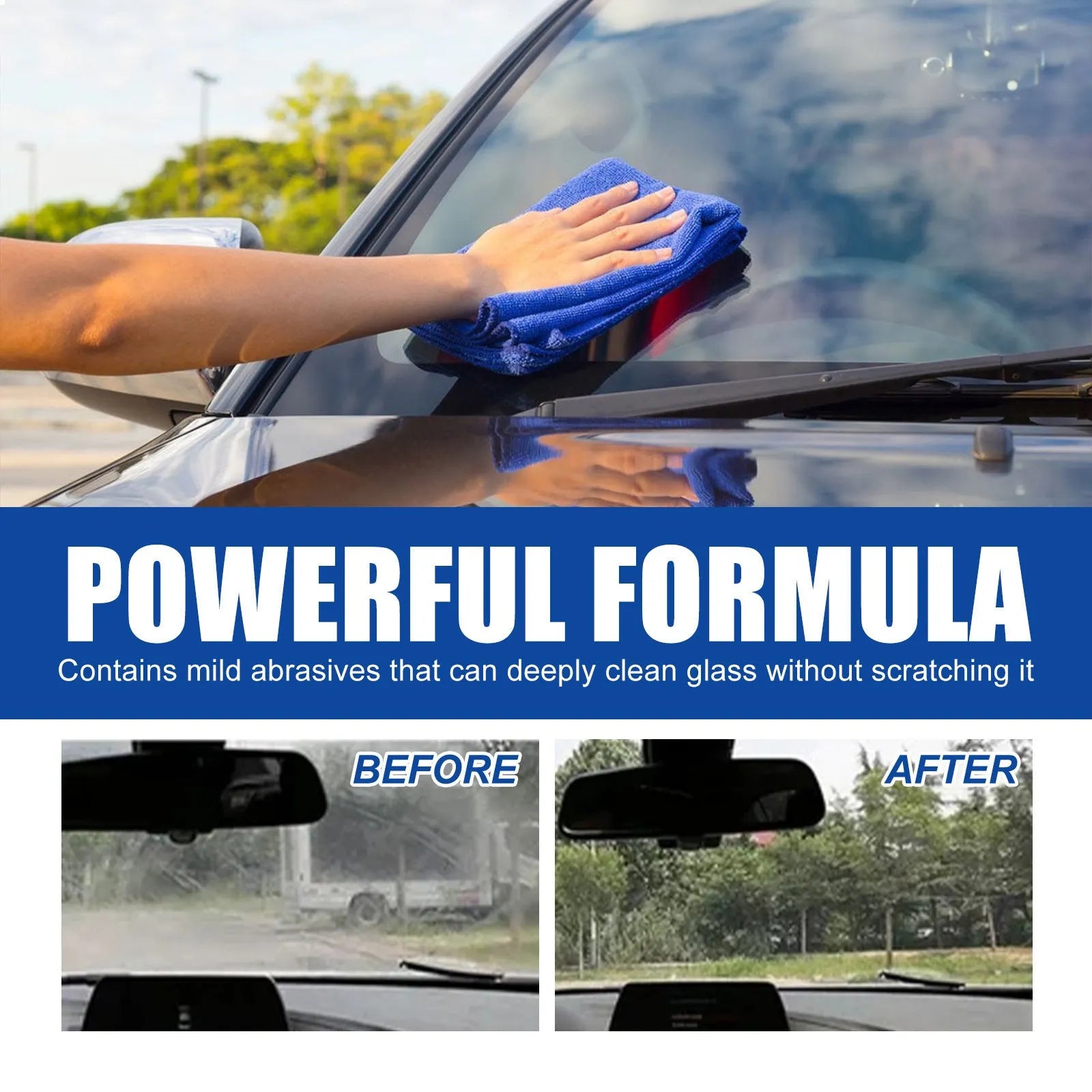 Car glass oil film remover 120ml bottle with sponge applicator for windscreen cleaning