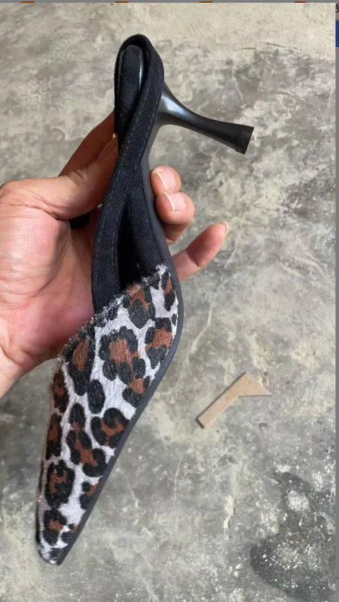 Women's leopard print suede sandals with pointed toe high-heel design