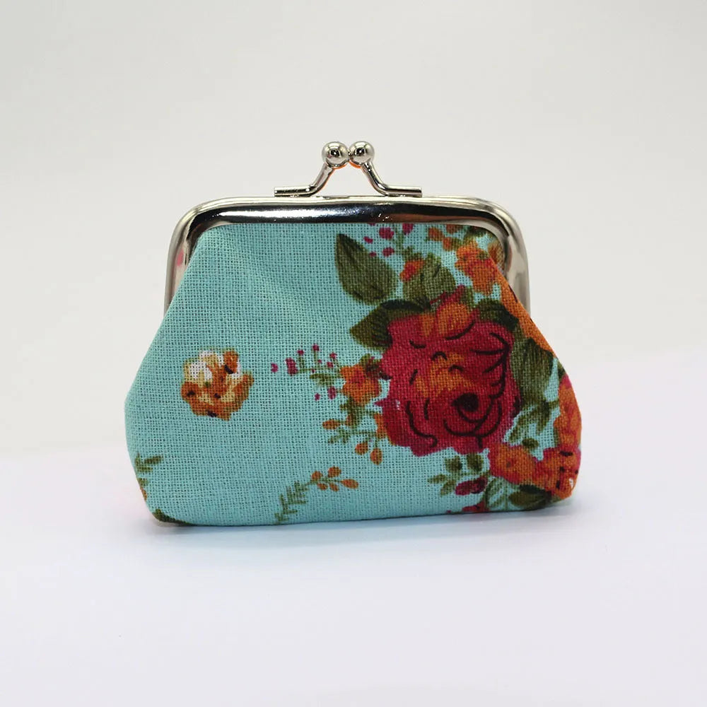 Canvas mini coin purse with floral pattern, 10x7.5cm, in four colour options