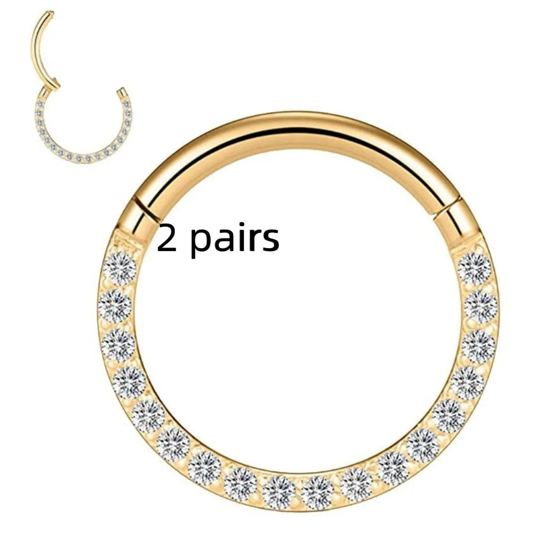 Stainless steel seamless nose ring with diamond detail in gold, rose gold and steel finishes