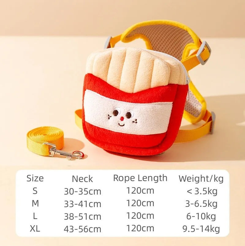Cartoon hamburger design adjustable escape-proof vest leash for dog with backpack