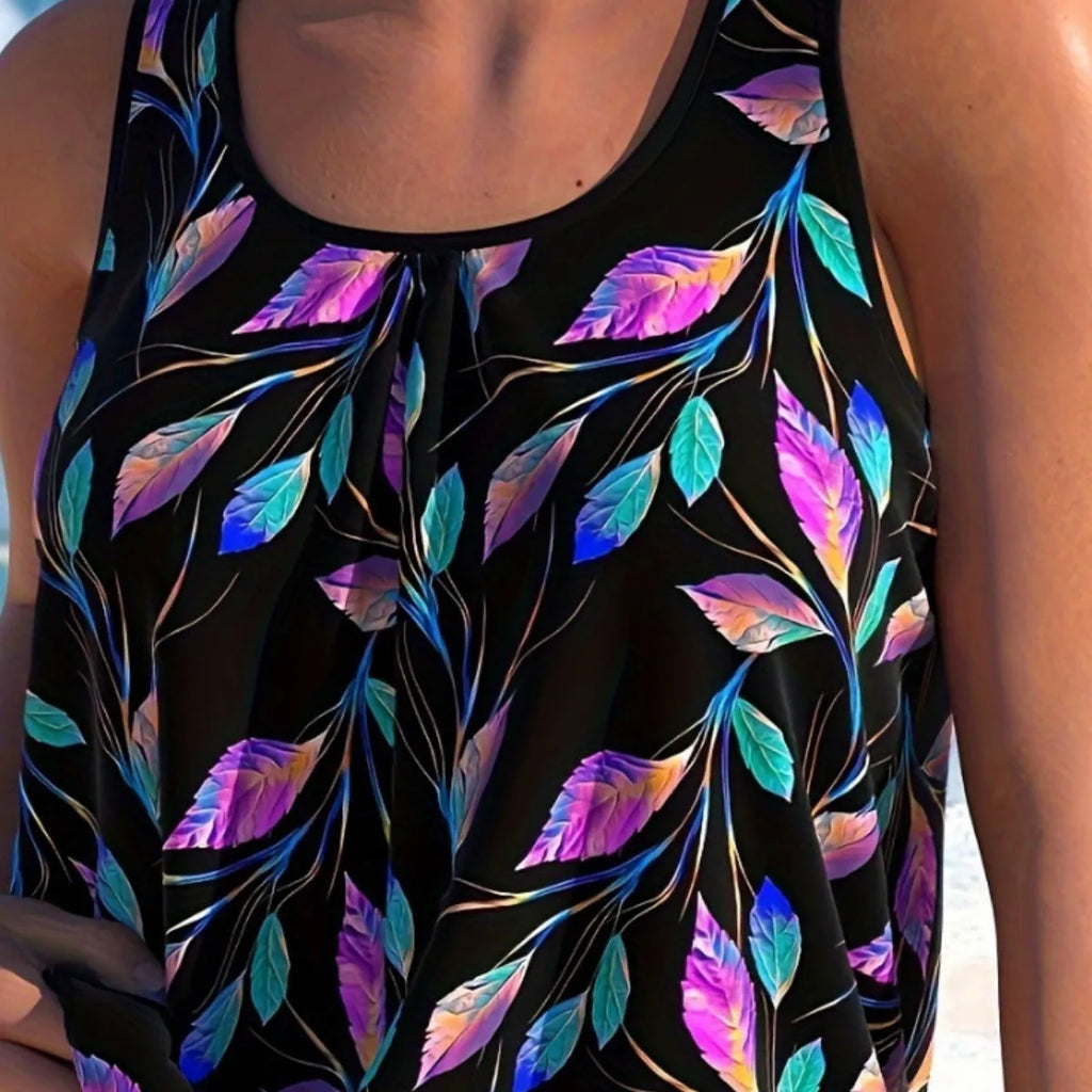 Women's split leaf design swimsuit two-piece set in pure colour