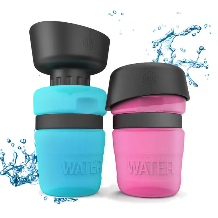 New improved creative silicone pet water bottle 520ml in sky blue with squeeze cap for dogs