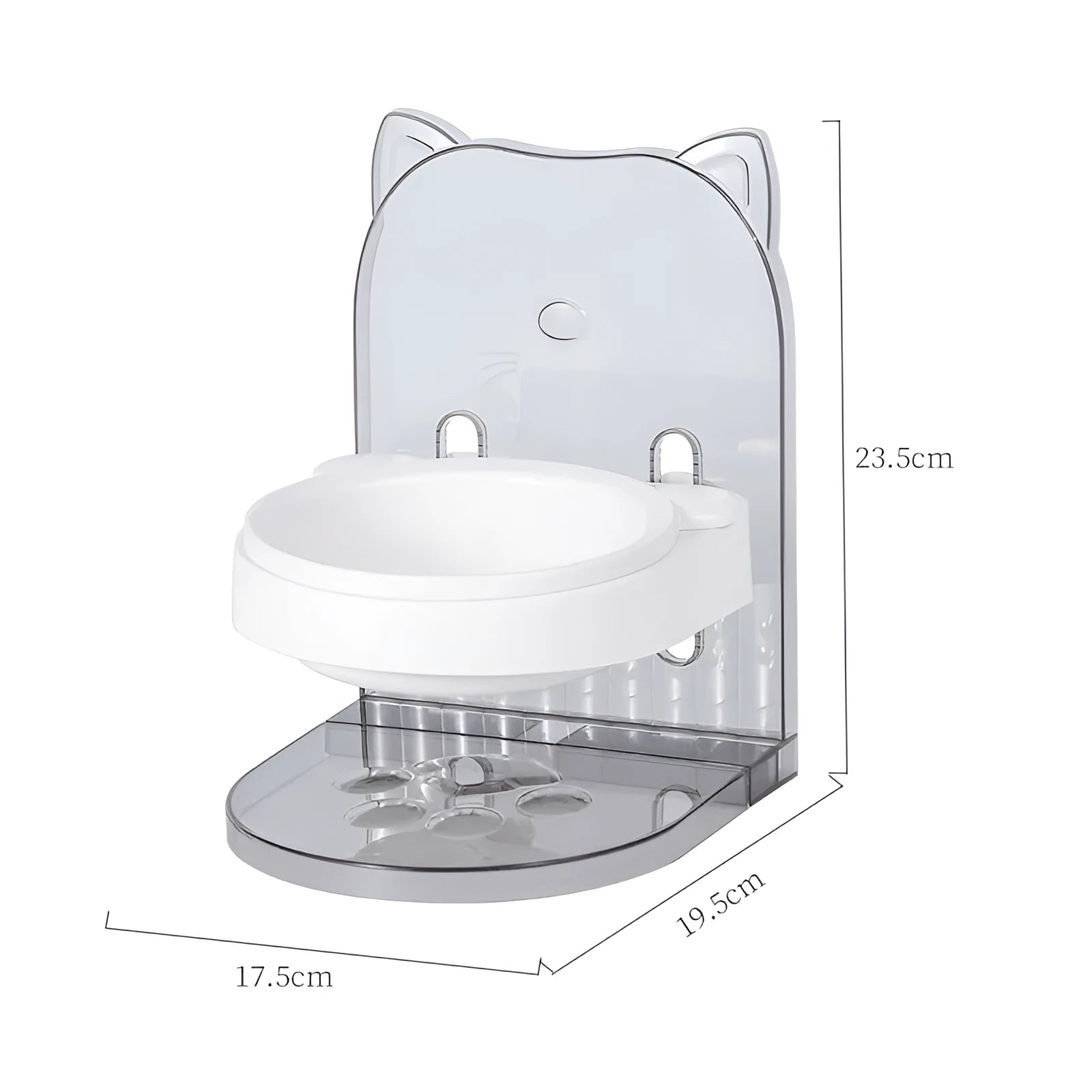 Grey cat feeding bowl with anti-spill design and adjustable height on removable hanging cage