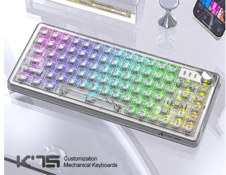 Attack Shark K75RGB wireless mechanical keyboard with transparent PC case and RGB lighting