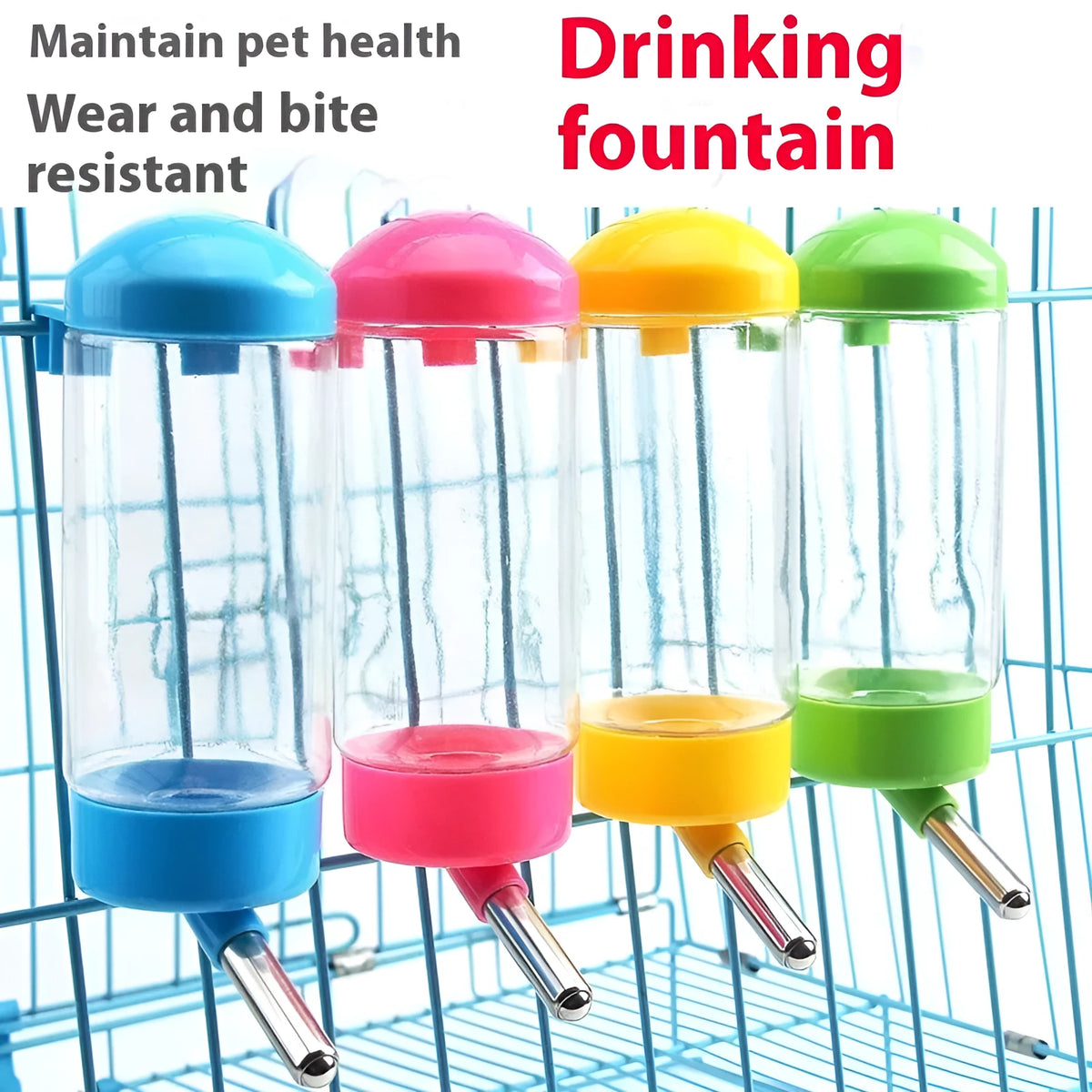 Hanging 400ml plastic pet water dispenser for dogs and cats in pink, blue, yellow, or green
