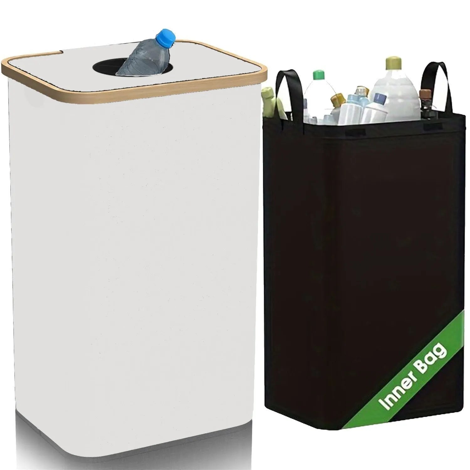 Black bamboo-style storage basket with removable lid and double inner pockets