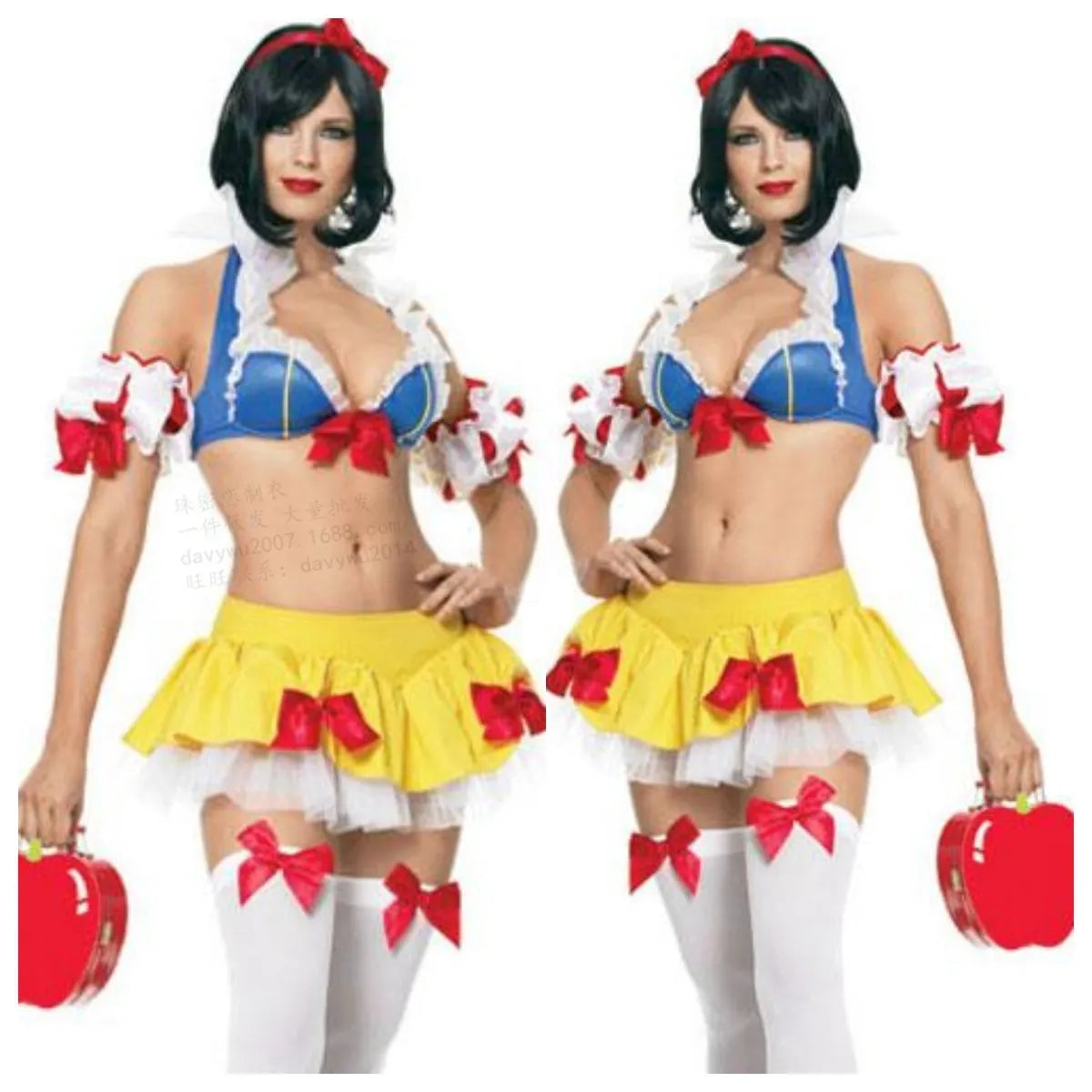 Snow white anime Halloween costume dress set with headdress, top, skirt and sleeve pieces