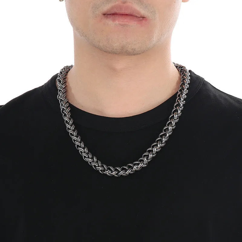 Men's titanium steel keel chain necklace in punk style with large geometric links