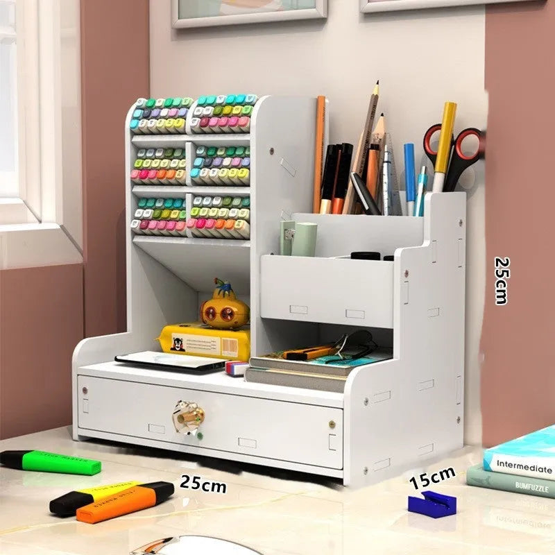 Square plastic pen storage box with oblique insertion compartments for organising writing instruments