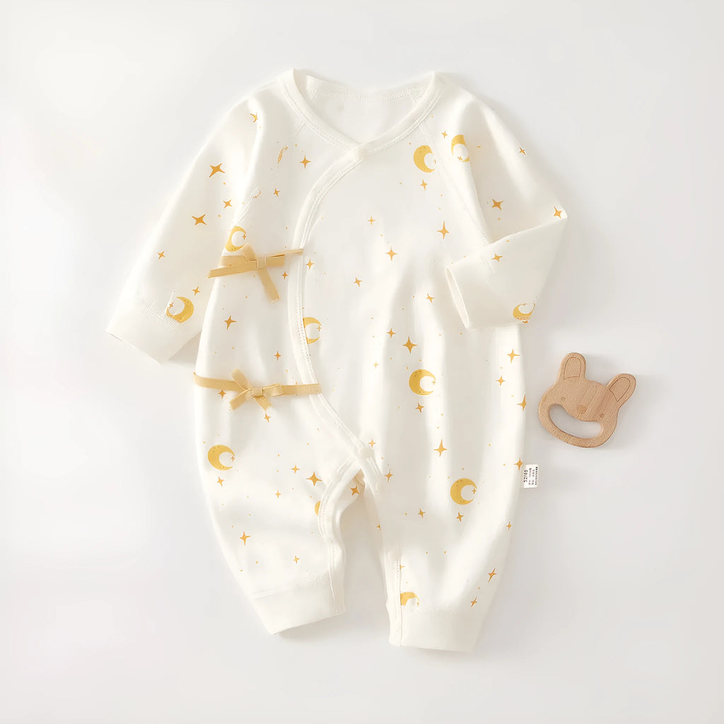 Pure cotton newborn baby jumpsuit boneless long sleeve casual romper with star and moon print